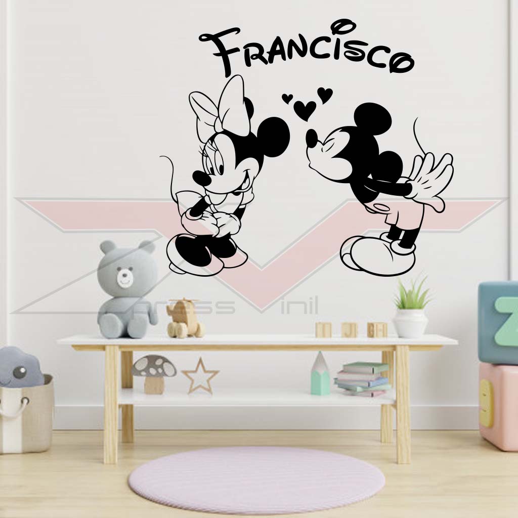 Vinil-Autocolante-Mickey-e-Minnie-Love-com-Nome Vinil Autocolante Mickey e Minnie Love com Nome