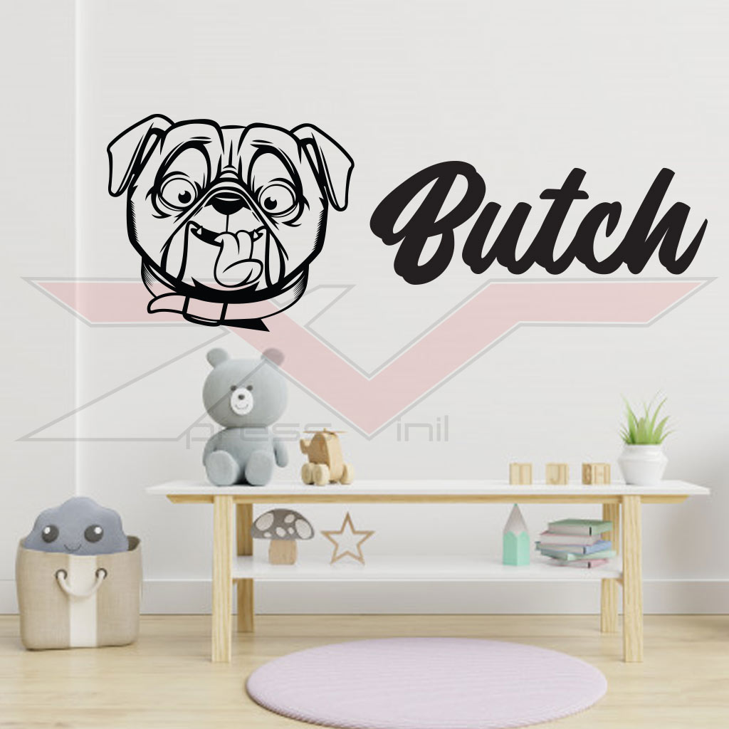 Vinil-Autocolante-Cabeça-Bulldog-com-Nome Vinil Autocolante Cabeça Bulldog com Nome