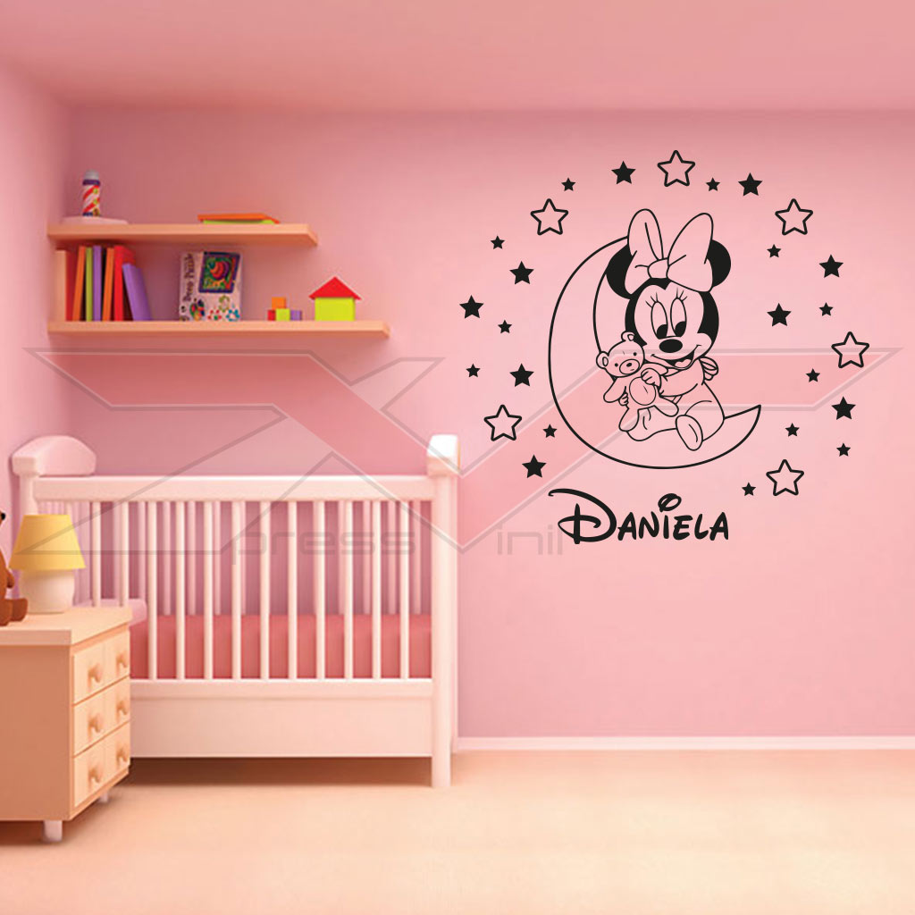 Vinil-Autocolante-Minnie-Bebé-Lua-Com-Nome-2 Vinil Autocolante Minnie Bebé Lua com Nome 2
