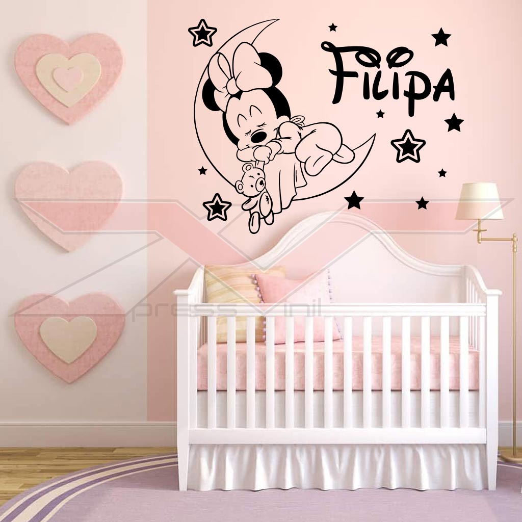 Vinil-Autocolante-Minnie-Bebé-Lua-Com-Nome Vinil Autocolante Minnie Bebé Lua com Nome